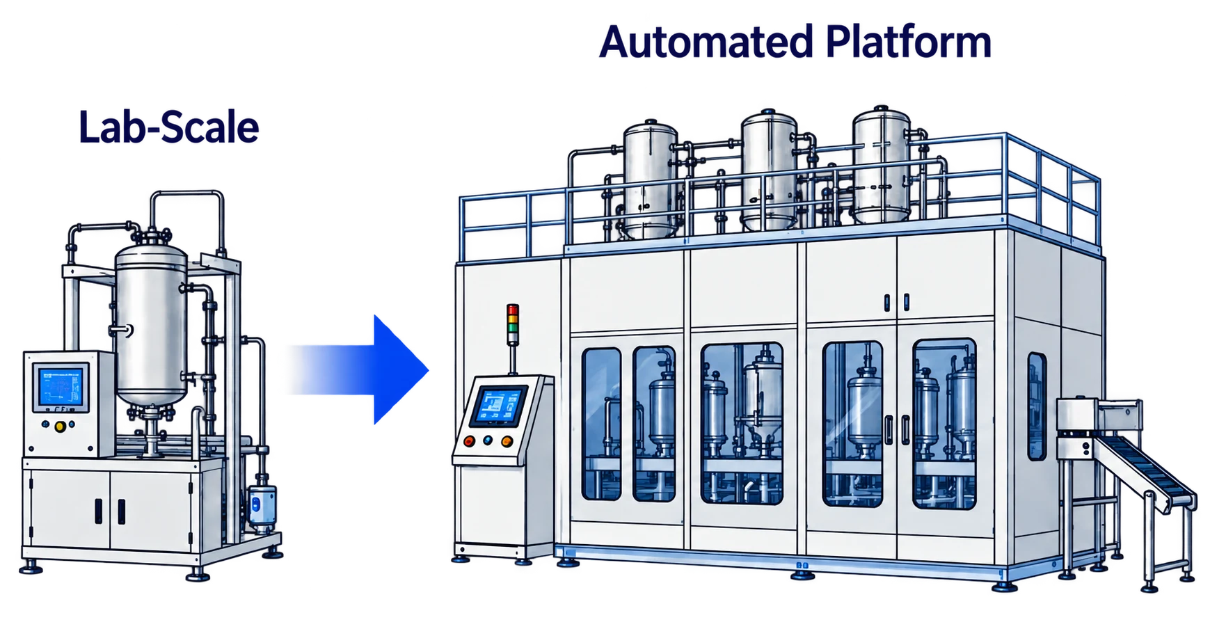 Conceptual transition from a small laboratory unit to an automated industrial platform
