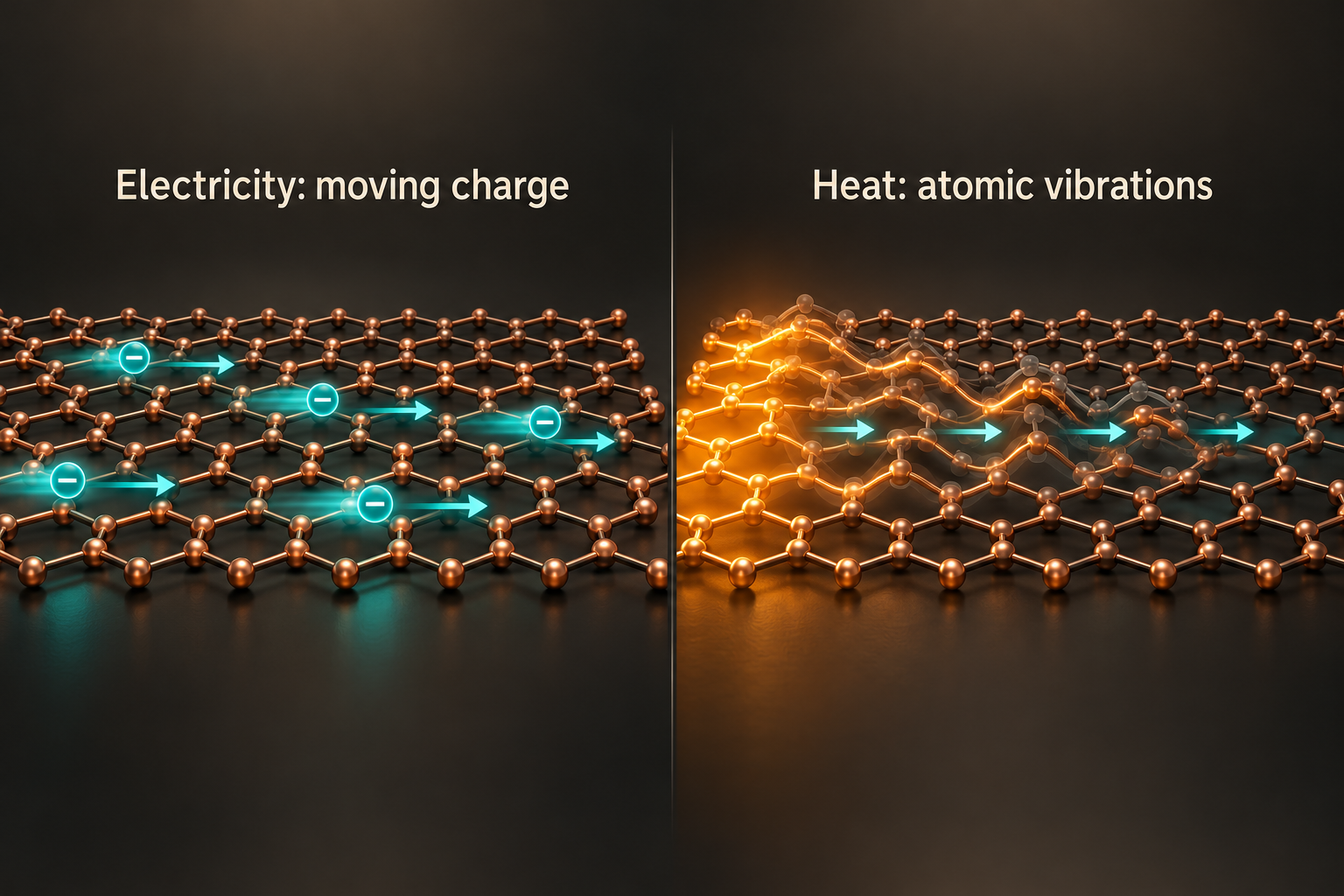 Conceptual comparison of moving charge carriers and a wave representing lattice vibrations.